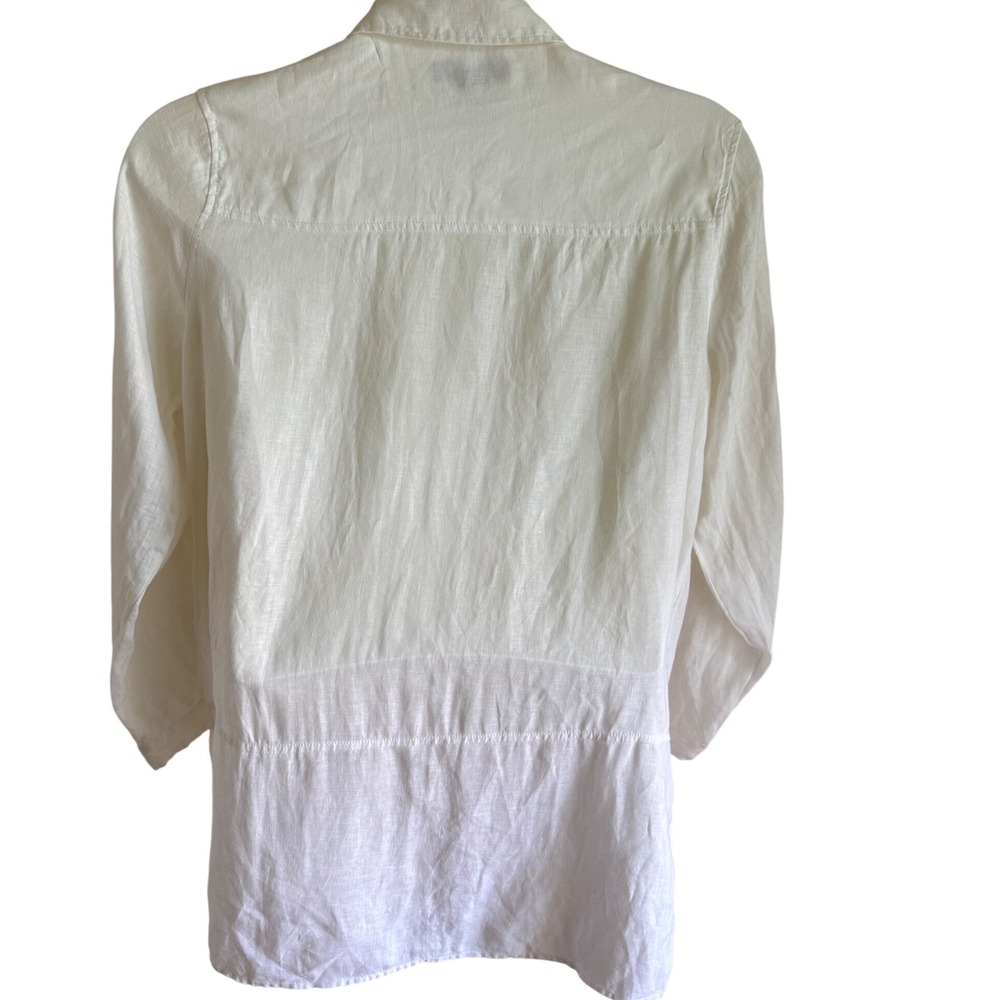 Quiet Luxury Linen Button Down Tunic Shirt White Long Sleeve‎ Oversized Tahari L - Picture 5 of 6